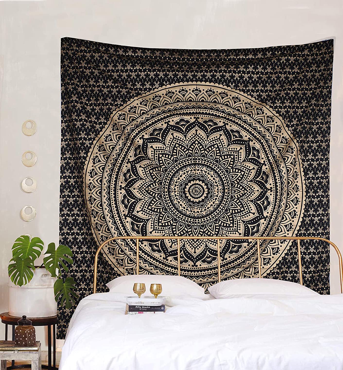 raajsee Black Gold Mandala Tapestry For Bedroom- Aesthetic Tapestry - Indie Wall Tapestry Hippie Room Decor - Boho Tapestrys -Tr