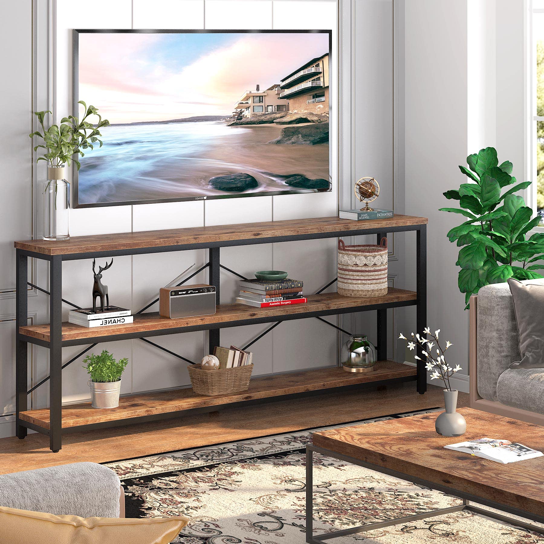 Tribesigns 71  Sofa Tables Extra Long Couch Table, Narrow Long Console Table, Entryway Table,Sofa Table with 3 Tiers Storage She