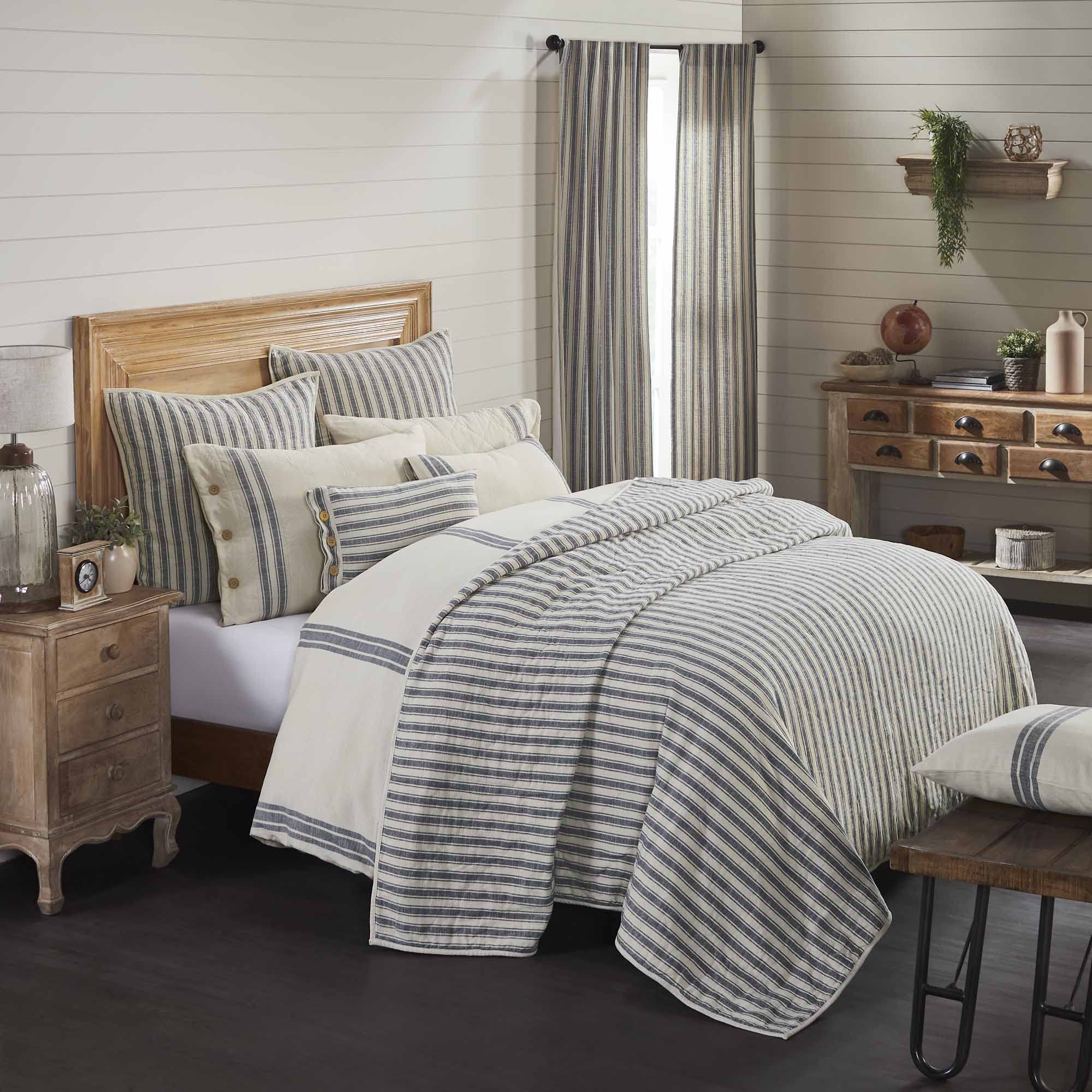 Piper Classics Market Place Blue Ticking Stripe Califorina King Quilt