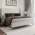 Jocisland Queen Bed Frame Upholstered Bed 51.2 High Platform Bed with Wingback Headboard/No Box Spring Needed/Easy Assembly/Brow