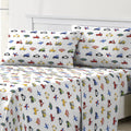 dream FACTORY Kids Sheet Set Lightweight Microfiber Bed Sheets Super Soft Easy Wash Cozy Bedding 10 Pocket - Twin, Blue Trucks T