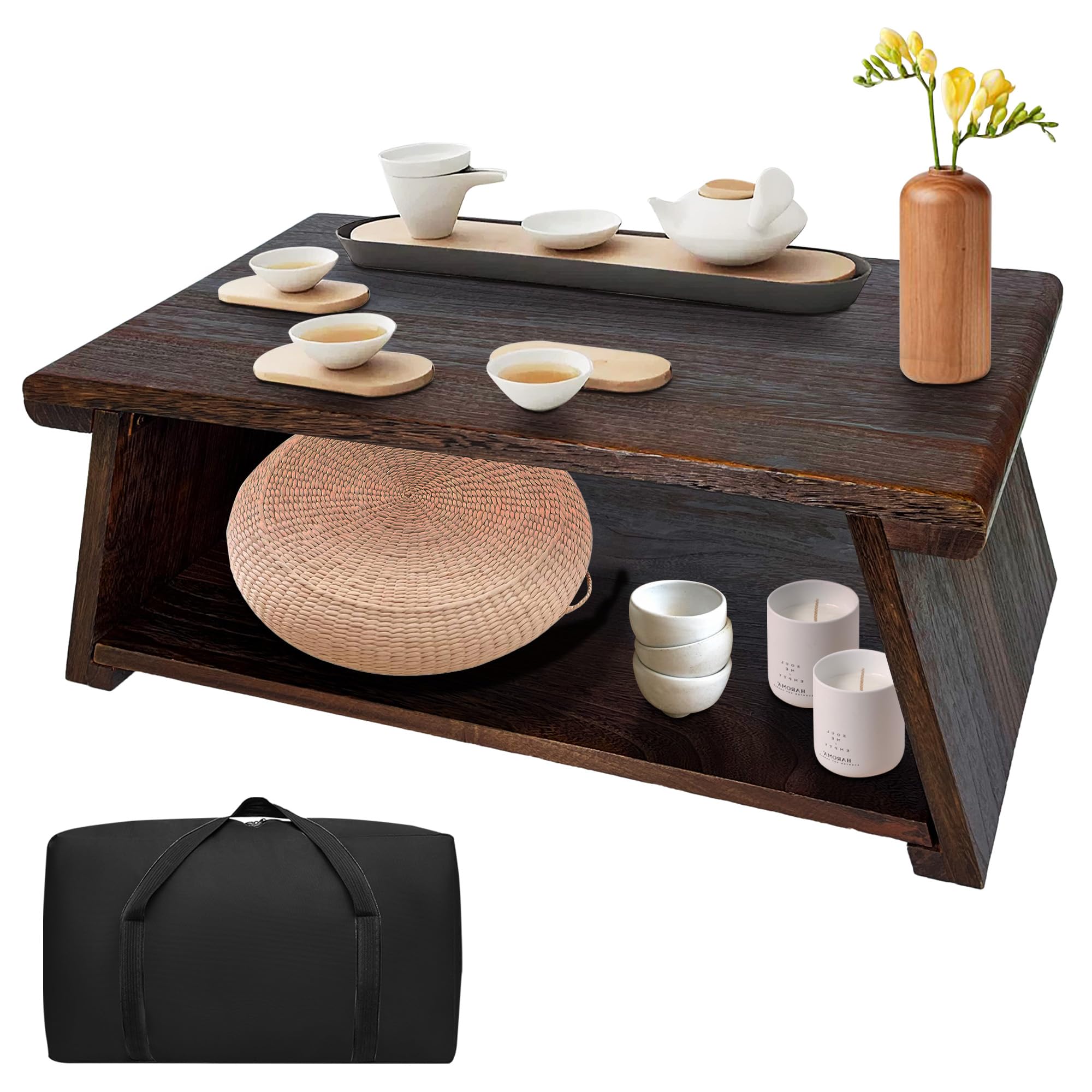 koretech Floor Table, Altar Table Paulownia Folding Design, Low Meditation Table for Sitting on The Floor Japanese Table Tatami 