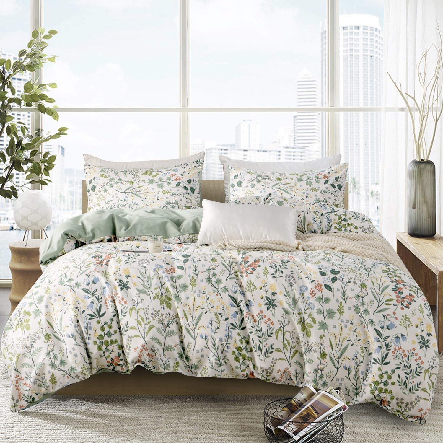 ERZRGA Duvet Cover Set Twin Floral 100% Cotton Chic Floral Bedding Sets Twin 3 Pieces Flower Twin Duvet Cover Foral for All Seas