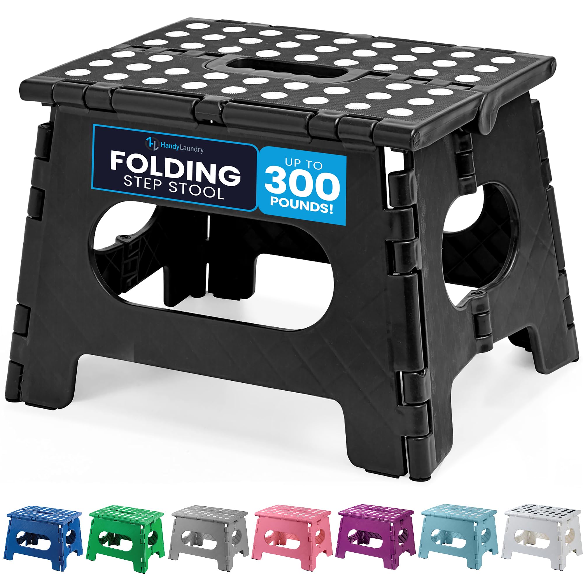 Handy Laundry - Folding Step Stool is Sturdy Enough to Support Adults and Safe Enough for Kids. Opens Easy with One Flip. Great 