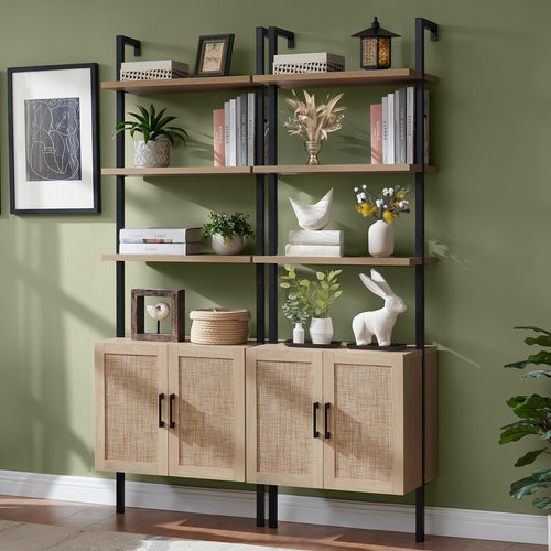 5 Tier Book Shelf Set of 2, 73 Tall Bookshelf with Storage, Modern Bookcase with Shelves, Wall Mount Ladder Shelf with Steel Fra
