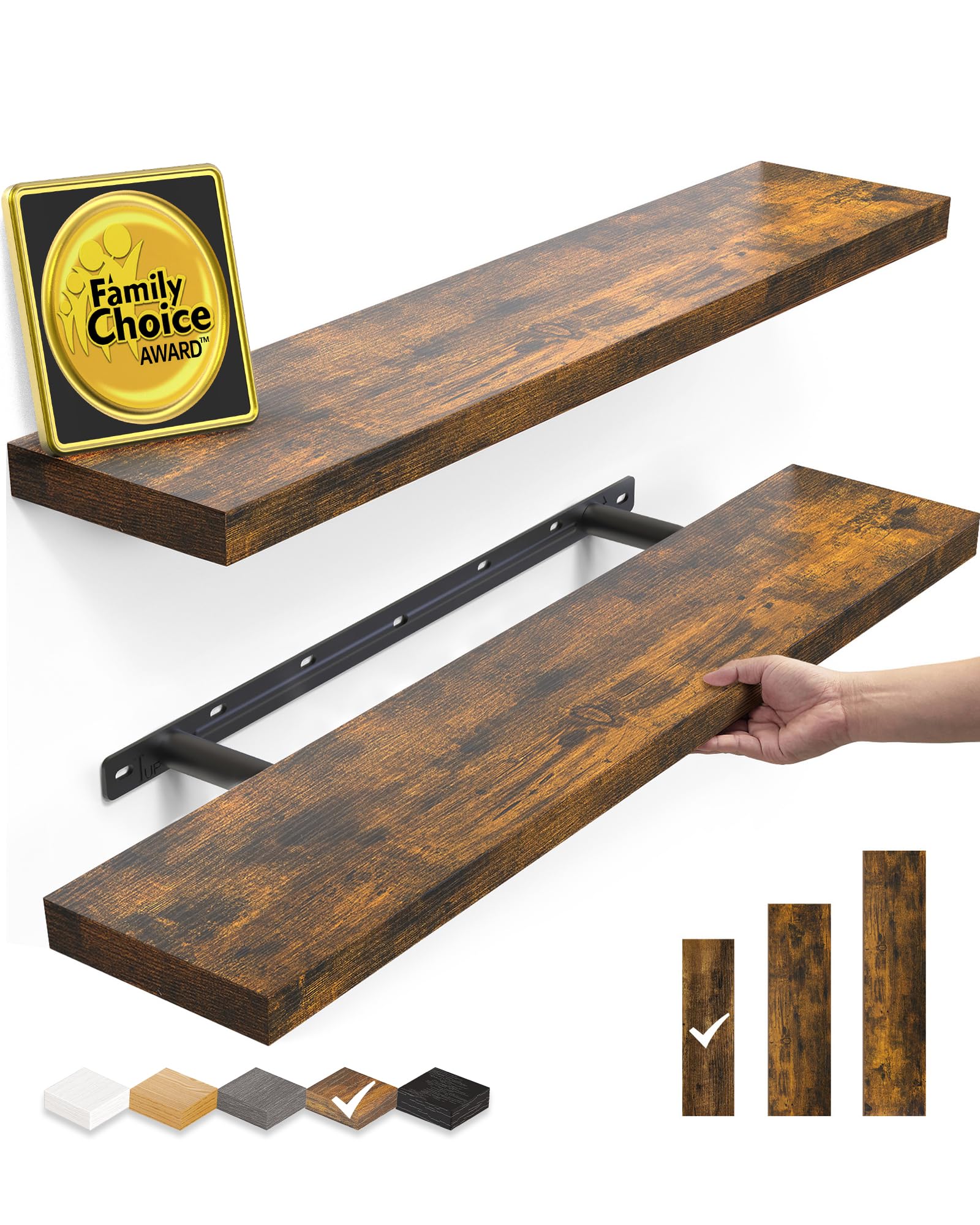 BAYKA Floating Shelves, 22.5 inch Rustic Wood Wall Shelves for Bathroom,Bedroom, Living Room, Kitchen & Book, Hanging Display De