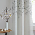 Gray Tan Leaf Floral Print Metallic Sheer Curtain Panels for Autumn Fall Rustic Living Room Bedroom Sparkling Decorative Grommet