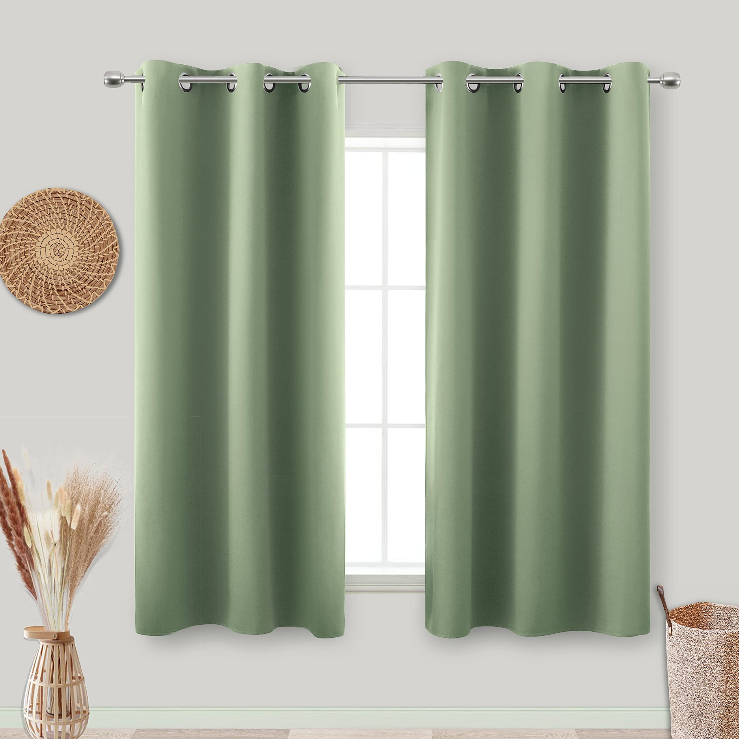 KOUFALL Short Curtains 54 Inch Length,Blackout Thermal Insulated RV Curtains for Camper Windows Bathroom,2 Panels Set,Sage Green