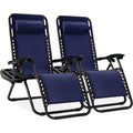 Best Choice Products Set of 2 Adjustable Steel Mesh Zero Gravity Lounge Chair Recliners w/Pillows and Cup Holder Trays - Navy Bl