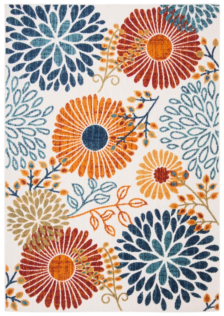 SAFAVIEH Cabana Collection Accent Rug - 4 x 6, Creme & Red, Floral Design, Non-Shedding & Easy Care, Indoor/Outdoor & Washable