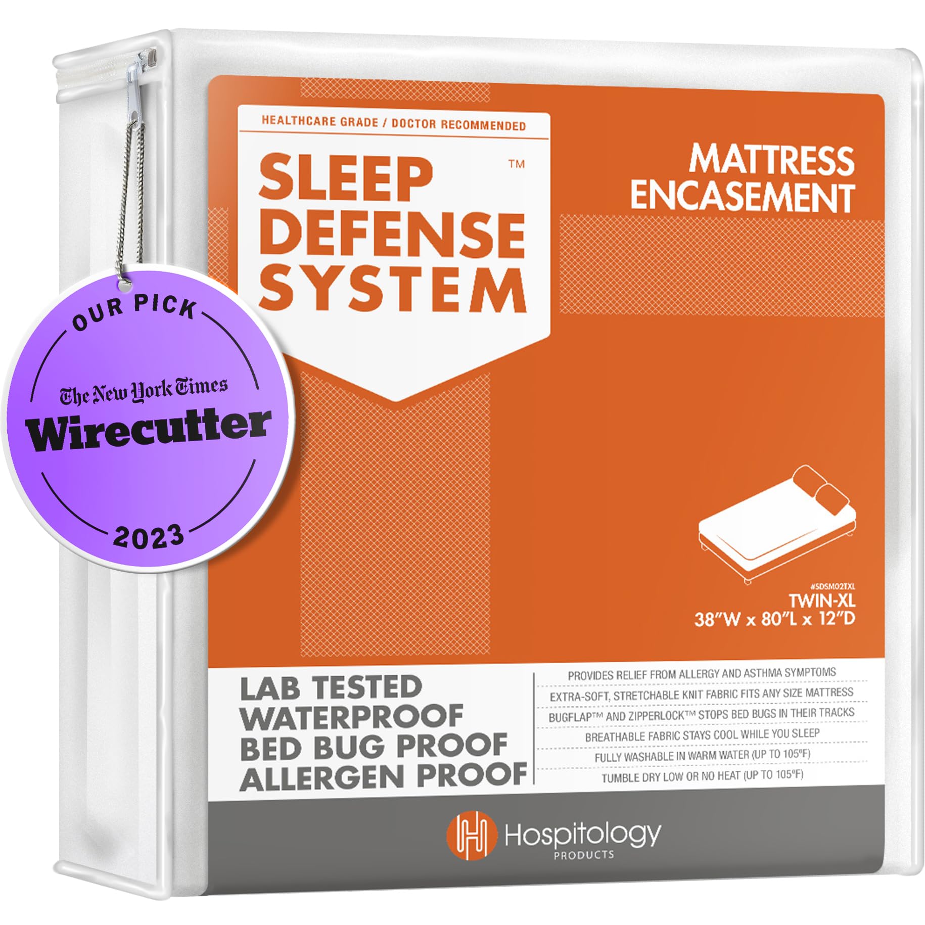 HOSPITOLOGY PRODUCTS Mattress Encasement - Zippered Bed Bug Dust Mite Proof Hypoallergenic - Sleep Defense System - Twin XL - Wa