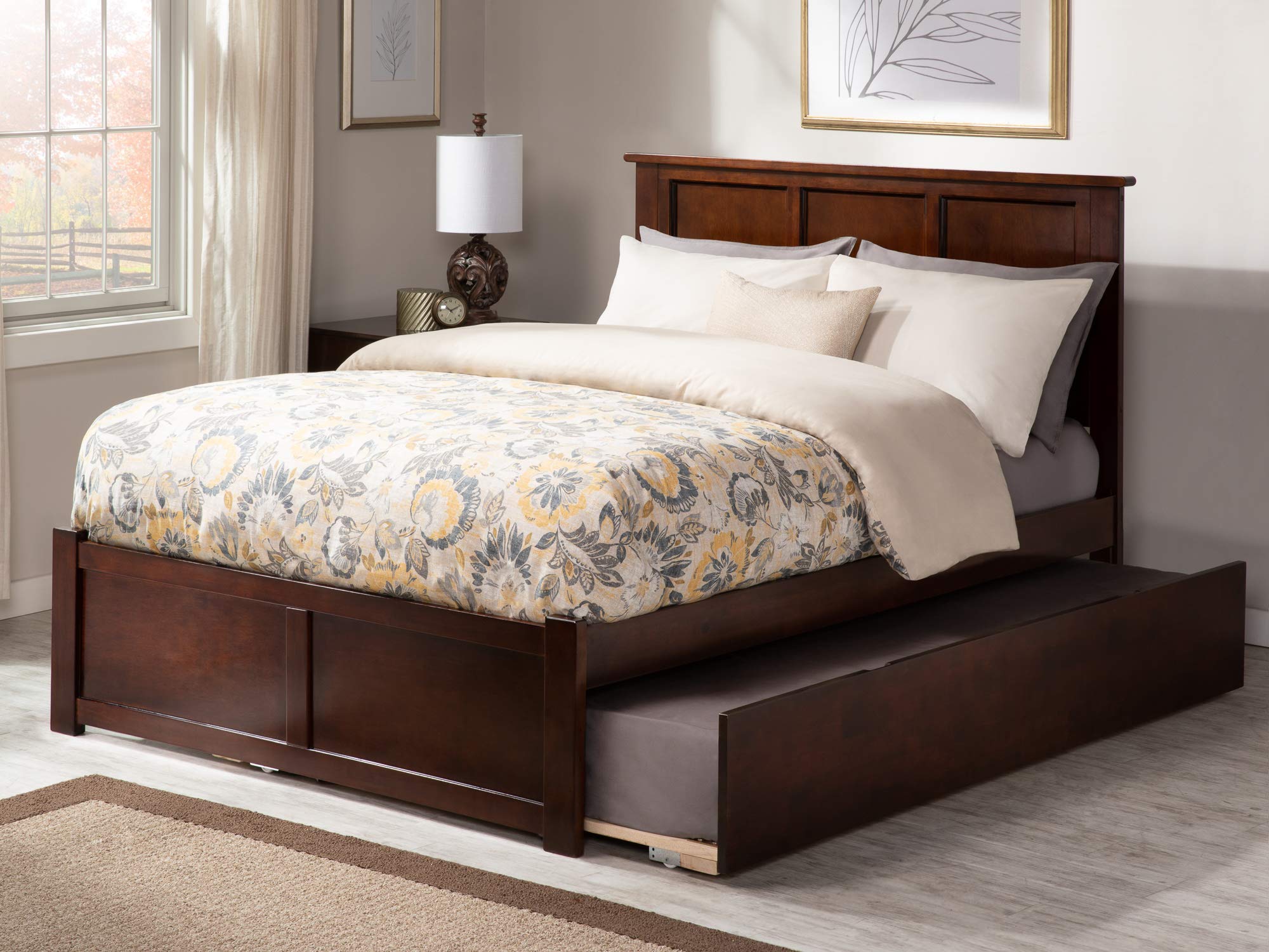 AFI Madison Full Size Platform Bed with Footboard & Full Trundle in Walnut