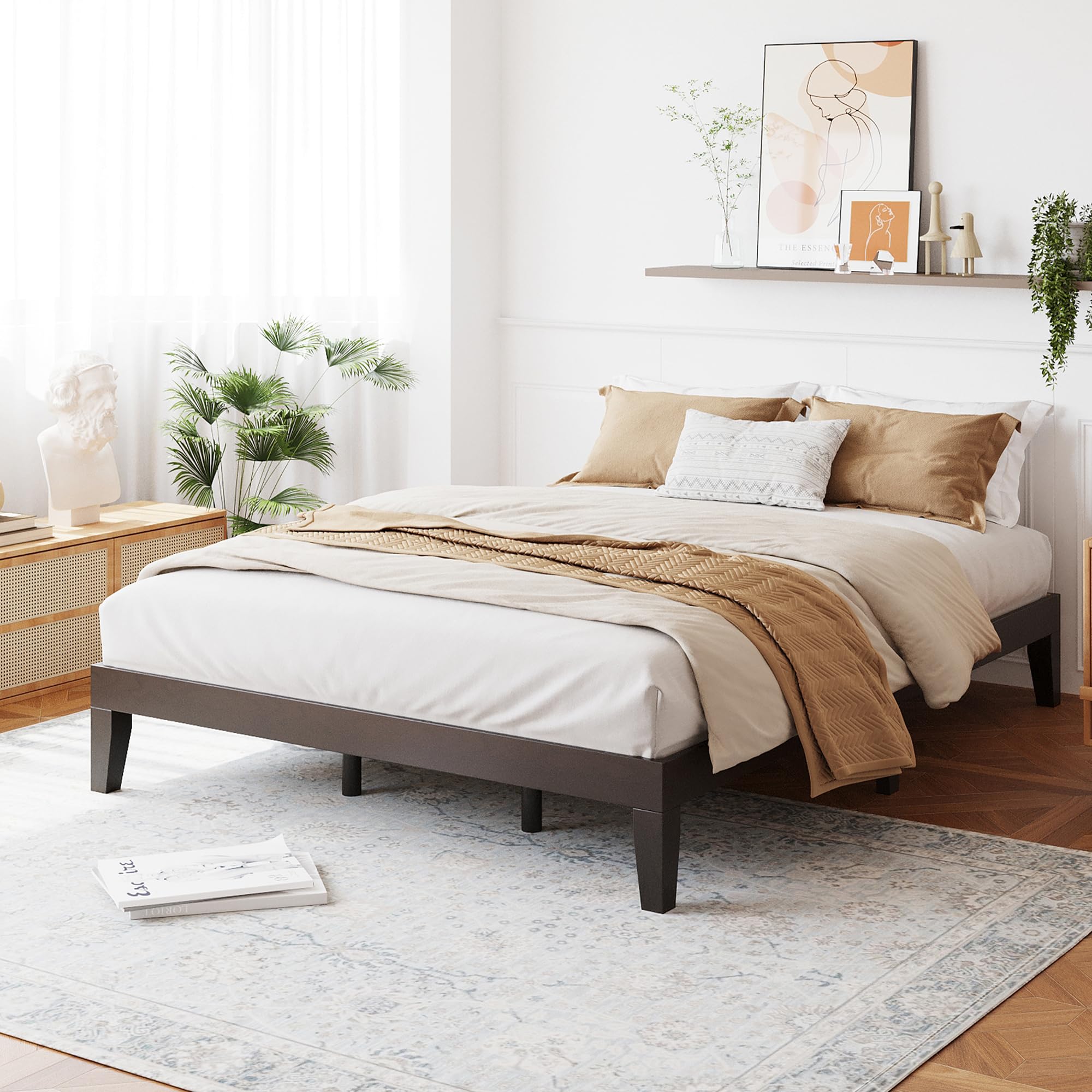 COLAMY 12 Inch Wood Platform Bed Frame,Sturdy Queen Size Bed Frame with Wood Slat Support, No Box Spring Needed,Espresso
