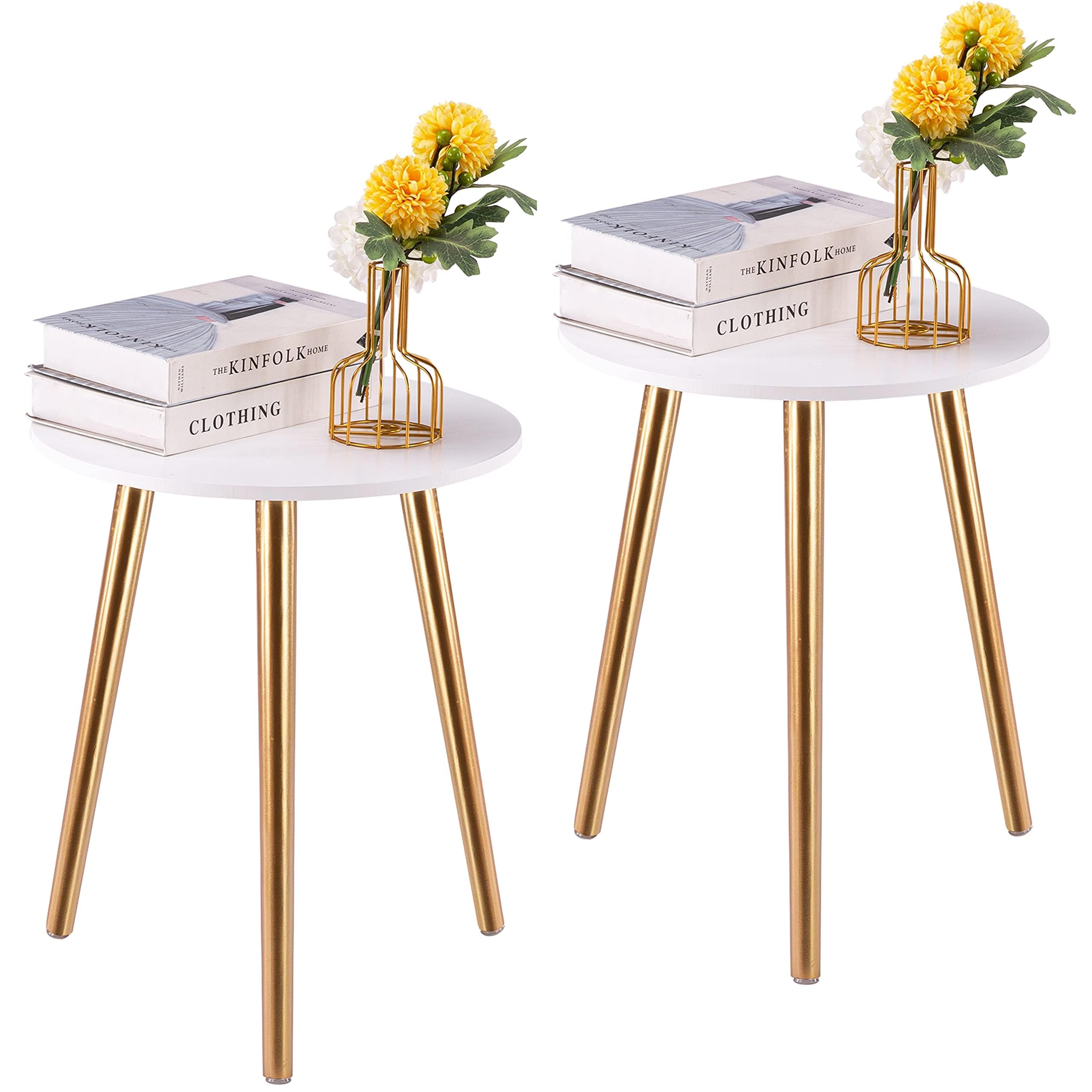 Apicizon Round Side Table Set of 2, White Nightstand Coffee End Table for Living Room, Bedroom, Small Spaces, Morden Side Table 
