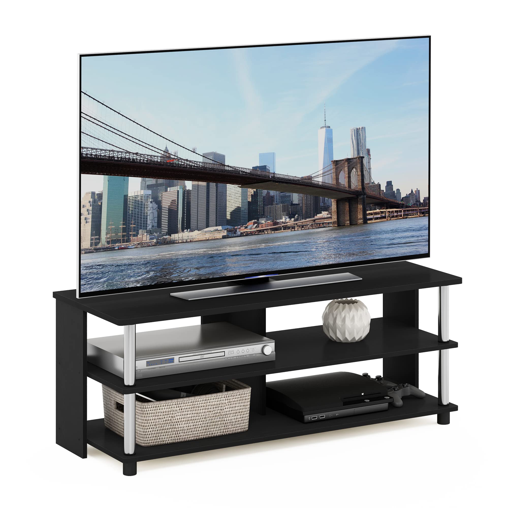 Furinno Sully 3-Tier Stand for TV up to 48 Inch, Americano/Chrome