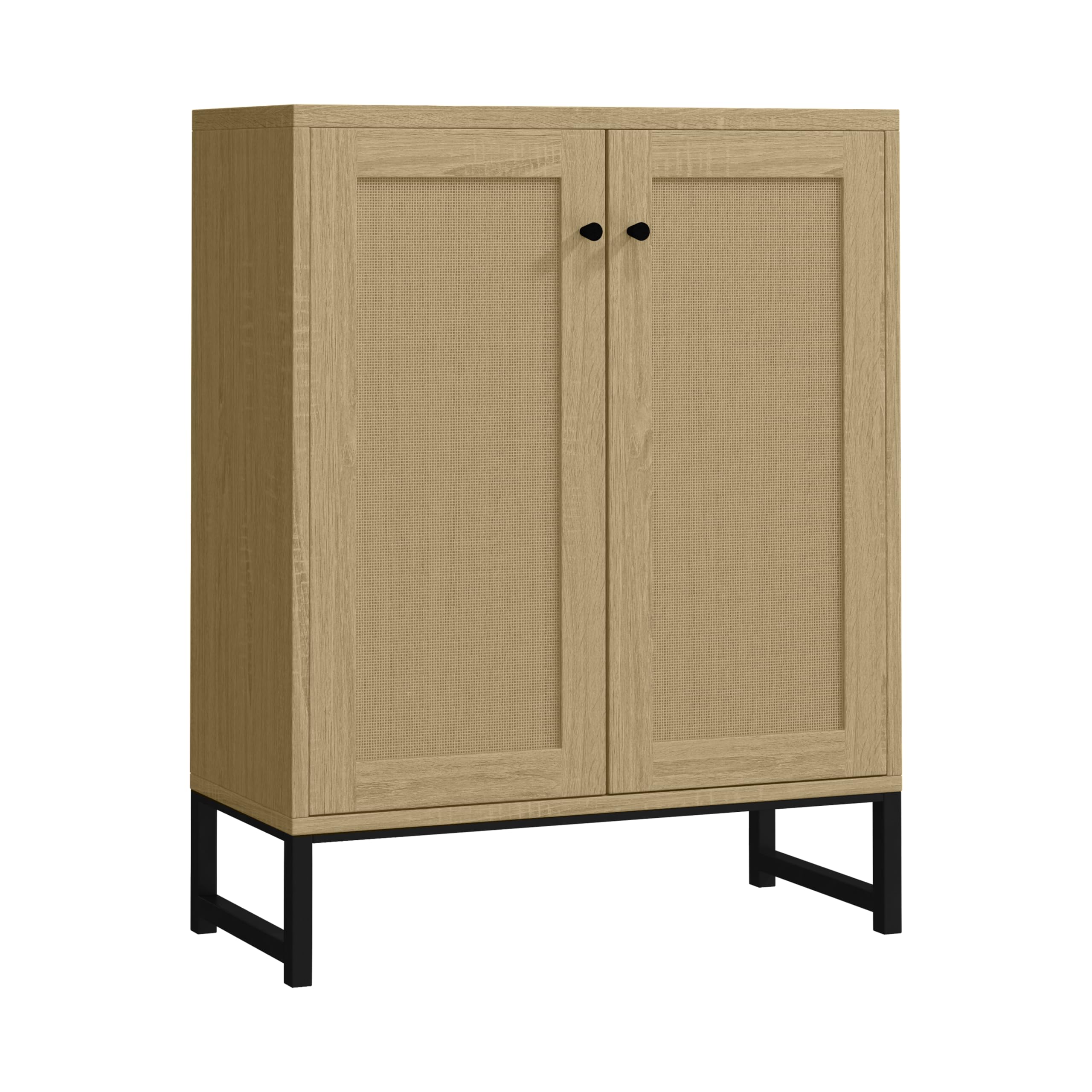 Panana Rattan Decorated 2 Doors Storage Cabinet Accent Cabinet Living Room Cupboard Kitchen Sideboard Buffet Table (Natural)