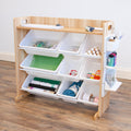 Humble Crew Crafts and Toy Storage Organizer with Top Shelf and 9 Removable Bins, Natural/White Toddler Bookshelf with Organizer