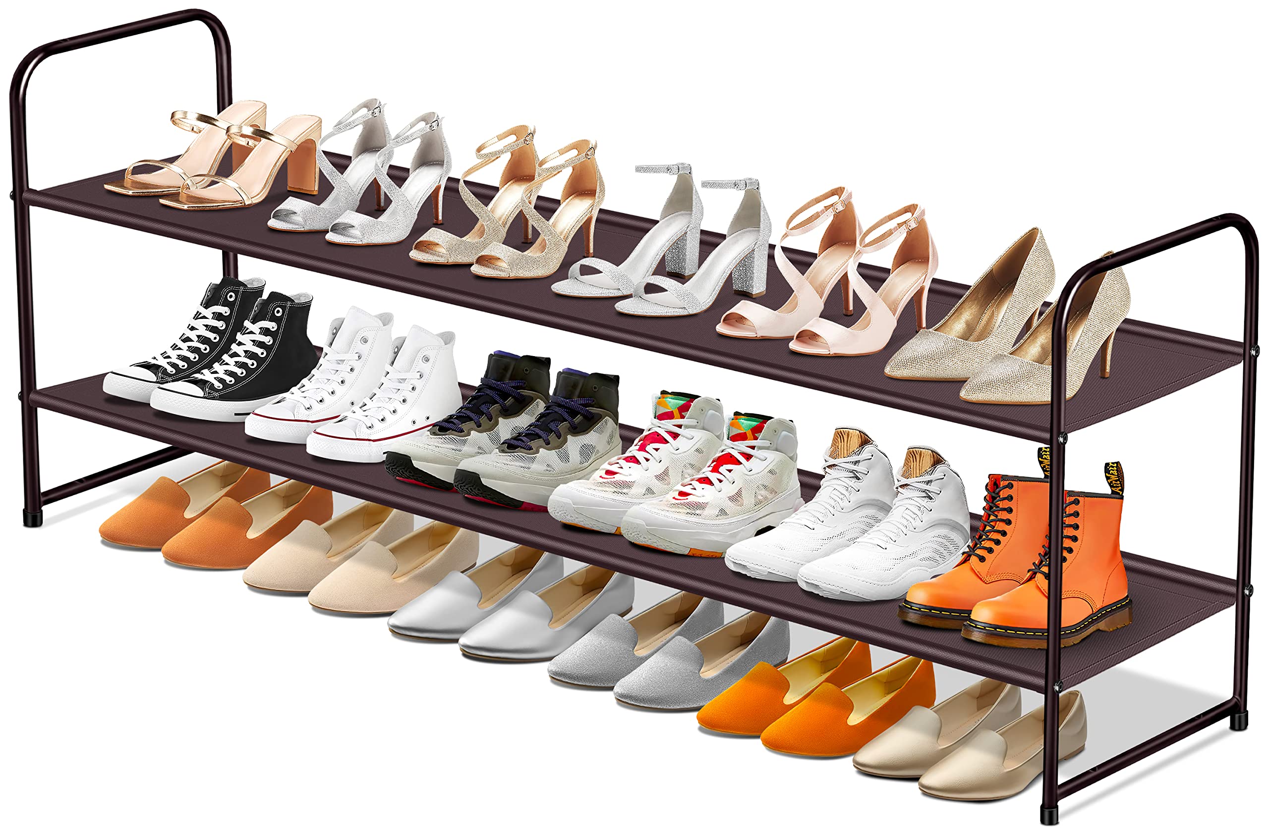 SLEEPING LAMB 2-Tier Shoe Rack for Closet, Long Stackable Wide Shoe Organizer Holds 18-Pairs Low Shoe Shelf Storage for Bedroom,