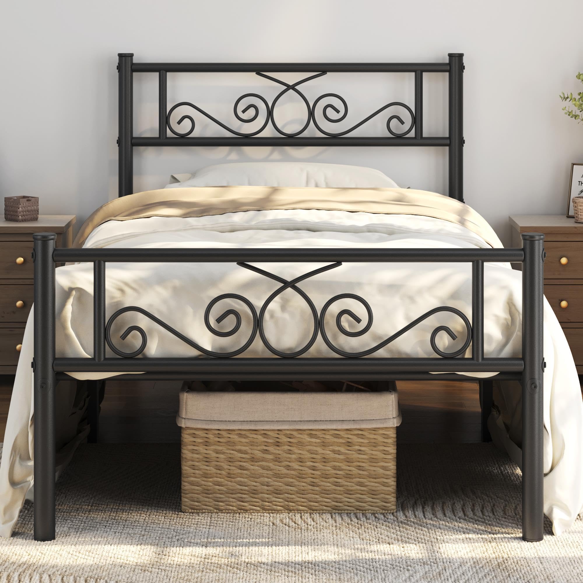 Yaheetech Twin XL Bed Frames Metal Platform Bed with Headboard and Footboard No Box Spring Needed Easy Assembly,Under-Bed Space: