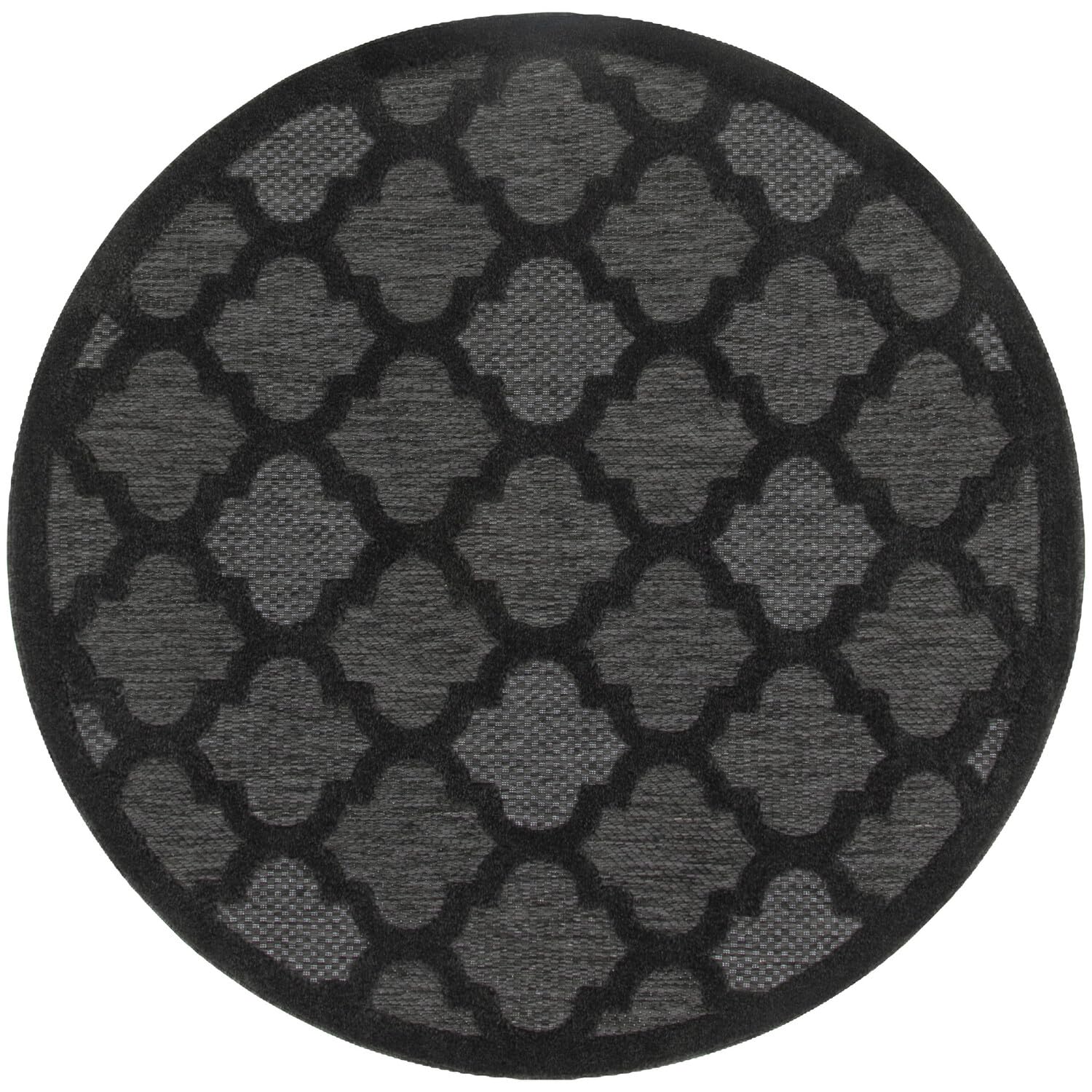 Nourison Easy Care Indoor/Outdoor Charcoal Black 5 x Round Area Rug, Easy Cleaning, Non Shedding, Bed Room, Living Room, Dining