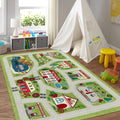 LIVEBOX Green Kids Playroom Rug, 5x7 Washable Road Rug for Kids Room, Non-Slip Soft Car Rug Play Mat for Baby Nursery, Large C