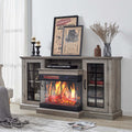 AMERLIFE 3-Sided Glass Fireplace TV Stand for TVs up to 65   with 12 Color, Media Entertainment Center Console Table with Door