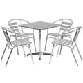 Flash Furniture Aluminum 5-Piece Patio Dining Set with Square Table and 4 Slat Back Chairs, Indoor/Outdoor Bistro Table and Chai