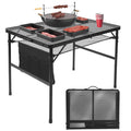 Pnbfhn Folding Grill Table, 3x2 FT Portable Camping Table, Lightweight Height Adjustable Metal Picnic Table with Mesh Desktop an