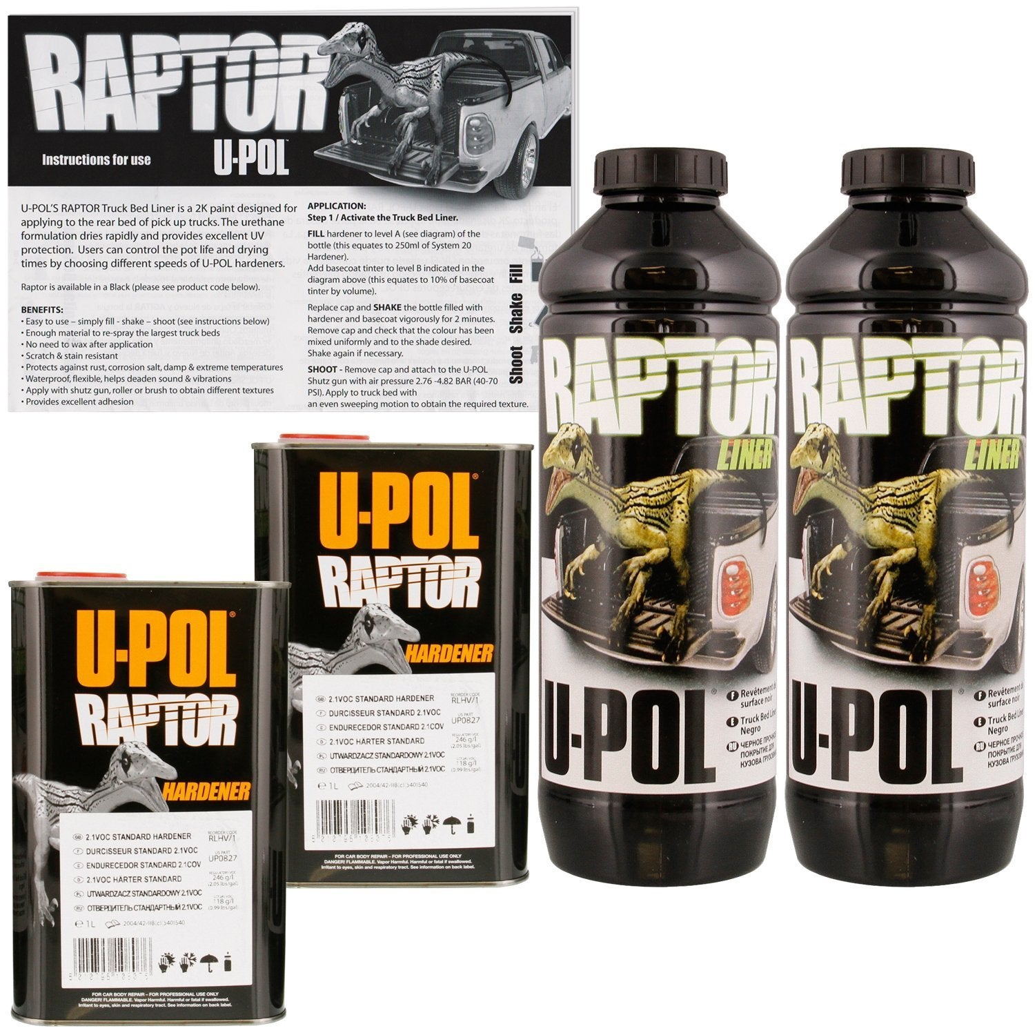 U-POL Raptor Tintable Urethane Spray-On Truck Bed Liner & Texture Coating, 2 Liters