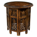 COTTON CRAFT Solid Wood Accent End Table - Hand Carved Vintage Boho Folding Side Table - Small Spaces Entryway Farmhouse Living 