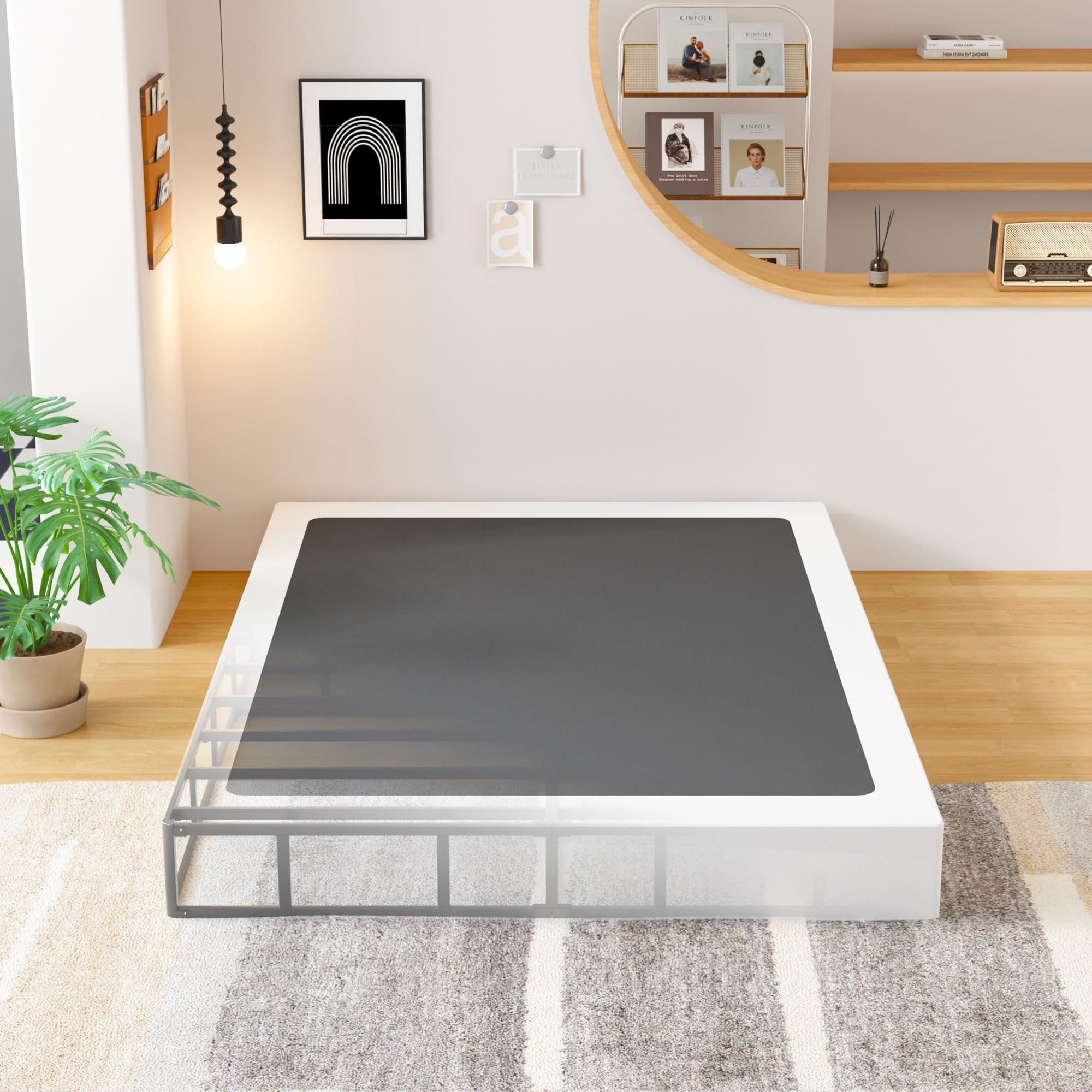 EMODA King Box Spring 9 Inch Heavy Duty Bed Base Metal Mattress Foundation with Fabric Cover, 3000LBS Max Weight Capacity, Noise