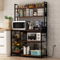 Chnnmbrn Kitchen Bakers Rack with Baskets and Power Outlet,5-Tier Kitchen Utility Storage Shelf with Hooks, Microwave Oven Stand