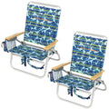 Tommy Bahama 2-Pack 4-Position Extended 12.8 seat Height Easy in-Easy Out Folding Backpack Beach Chair, Blue Tropical Leaves