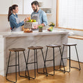 HeuGah Bar Stools Set of 4, Saddle Seat Wooden Barstools for Kitchen Island, 30  Brown Bar Height Stools with Footrest (Brown, 4