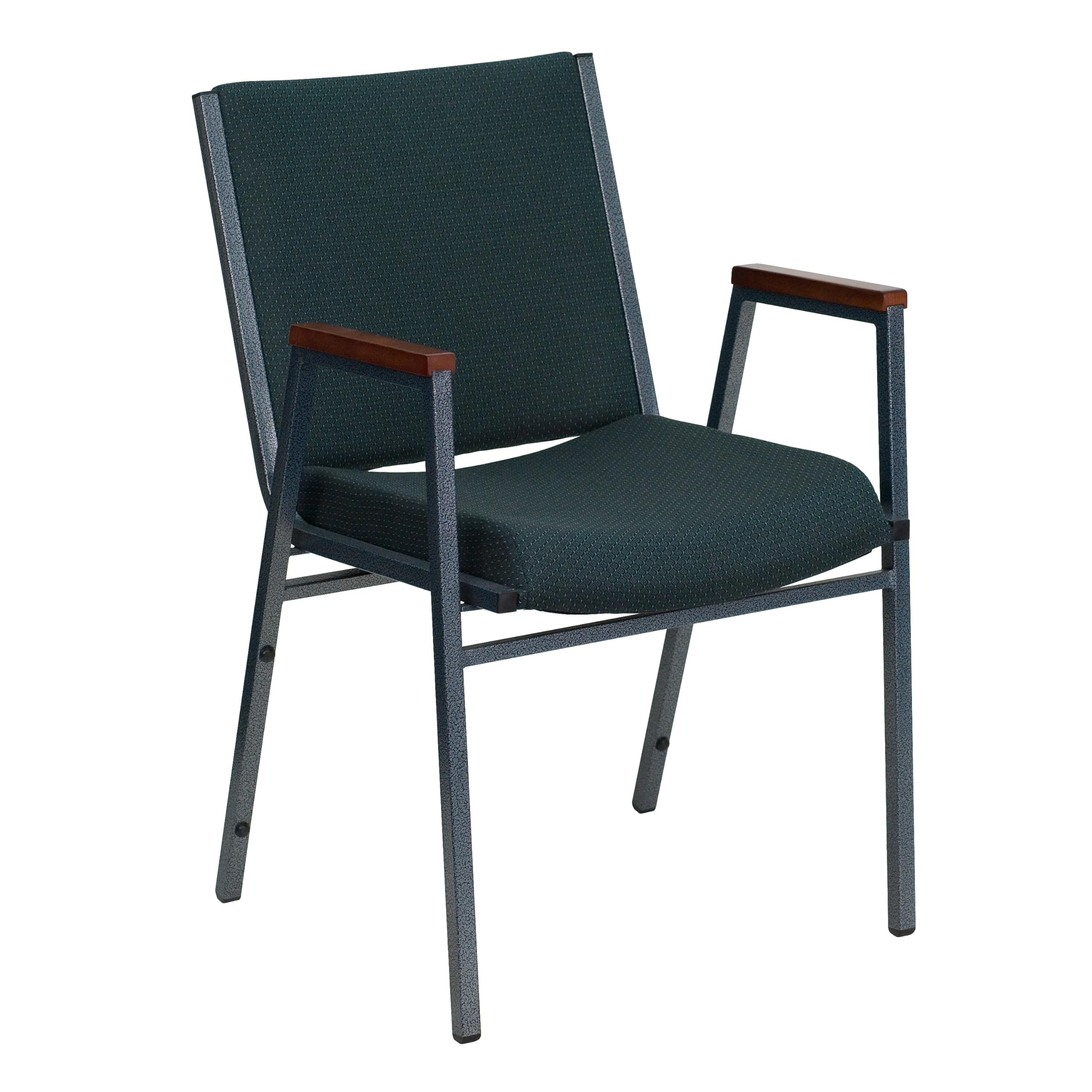 Flash Furniture HERCULES Series Heavy Duty Green Patterned Fabric Stack Chair with Arms and Ganging Bracket