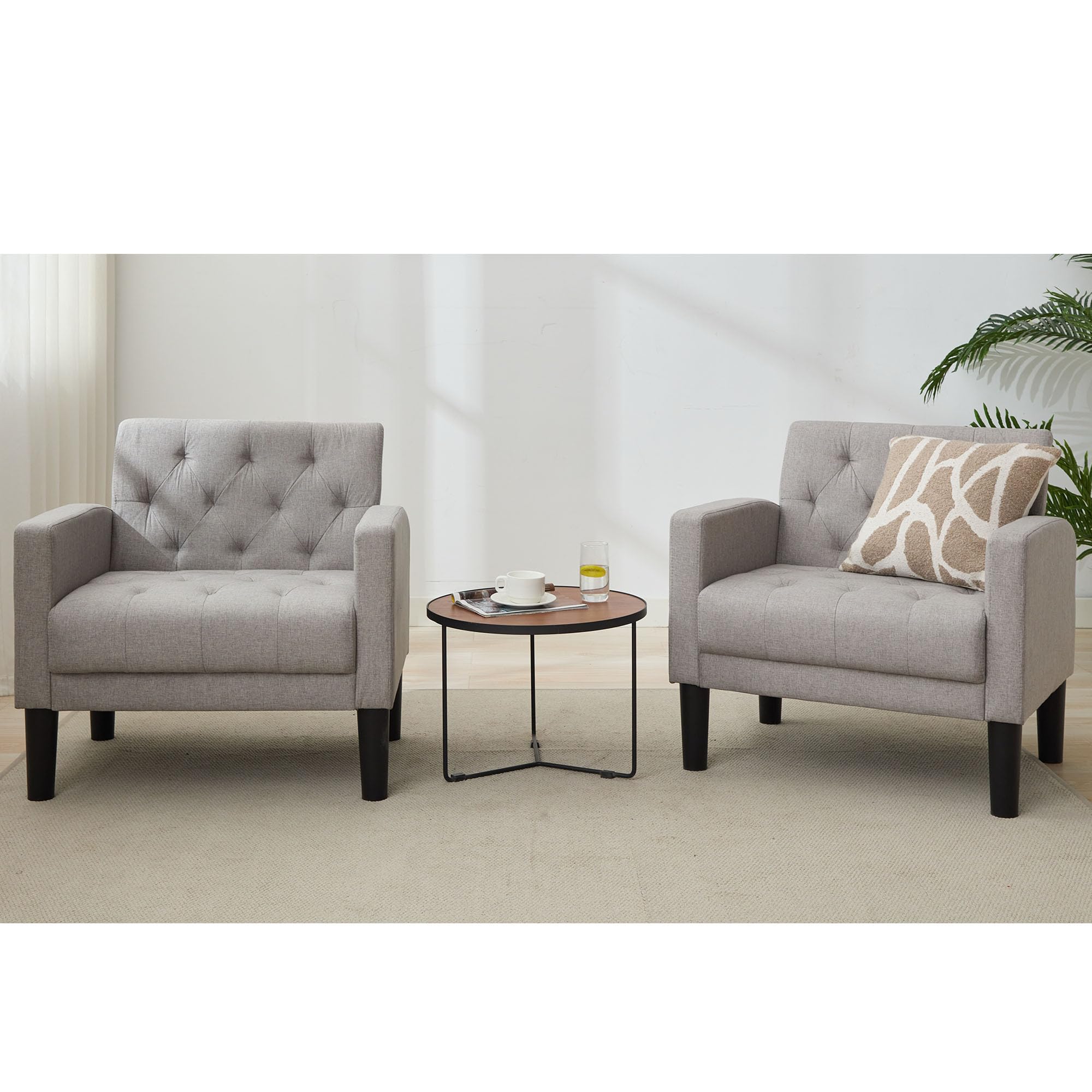 TYBOATLE Accent Chairs Set of 2 Comfy Living Room Chair Tufted Mid Century Modern Accent Chair, Cozy Upholstered Reading Arm Cha