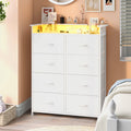 Welfuturer White Dresser for Bedroom with Power Outlets and LED Lights Narrow 8 Fabric Drawers Dressers Tall Storage Tower Unit 