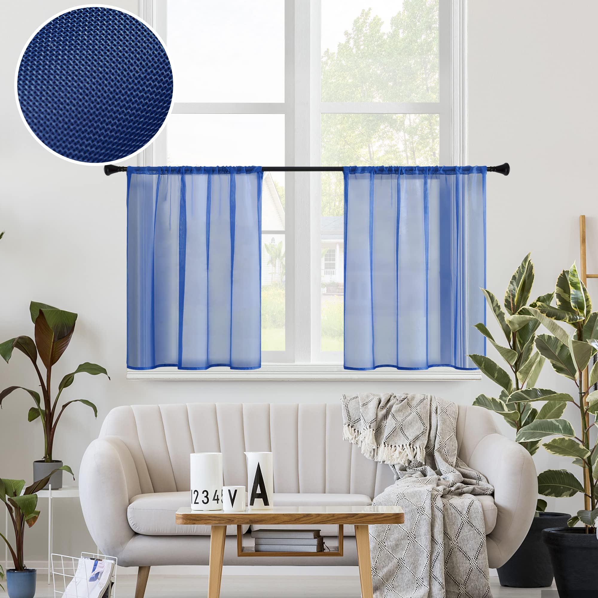 MRTREES Short Sheer Curtains 24 inch Length Kitchen Tier Curtains Light Filtering Rod Pocket Voile Cafe Curtains for Living Room