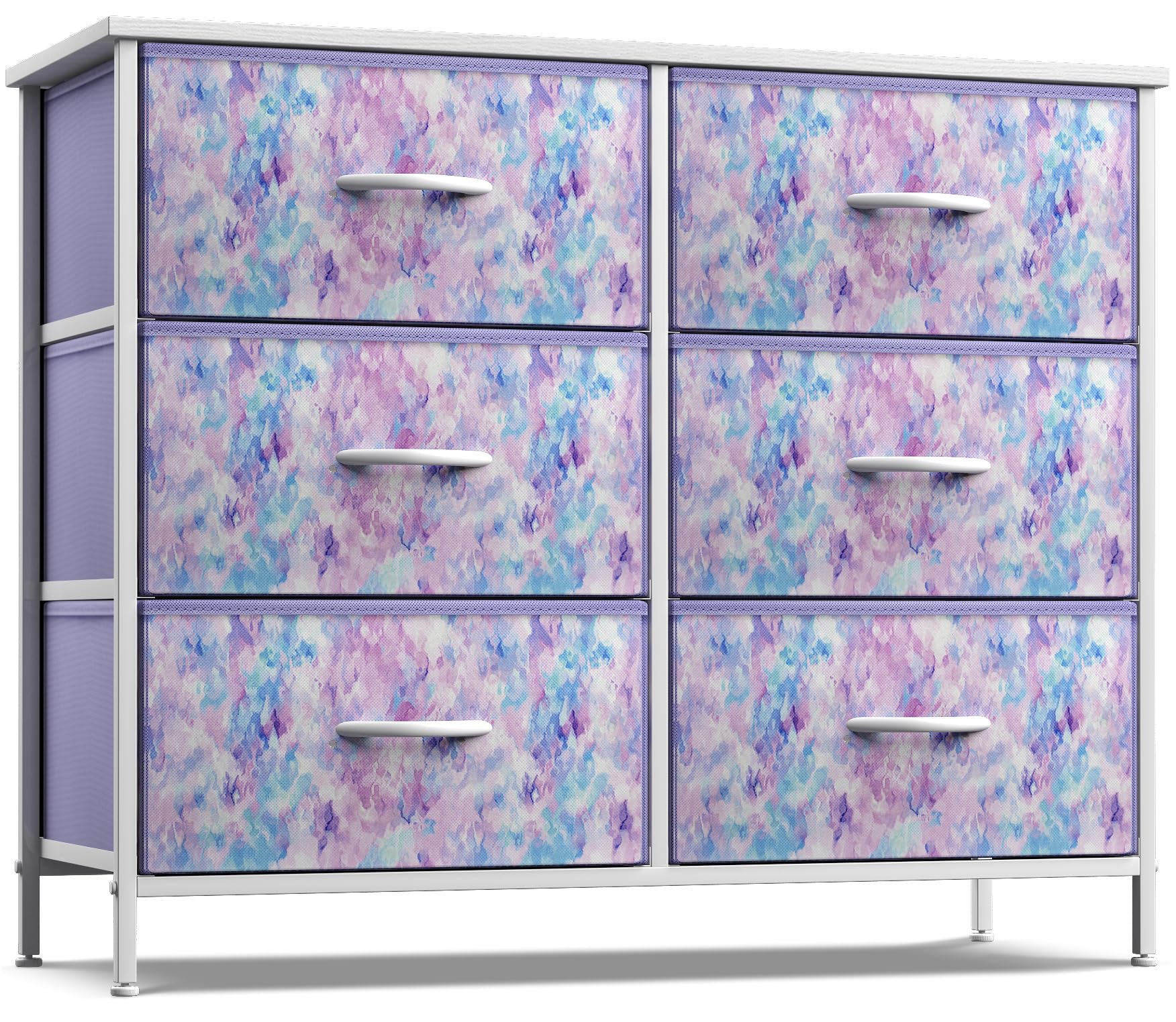 Sorbus Kids Dresser with 6 Drawers - Storage Chest Organizer Unit with Steel Frame, Wood Top & Handles, Tie-dye Fabric Bins for 