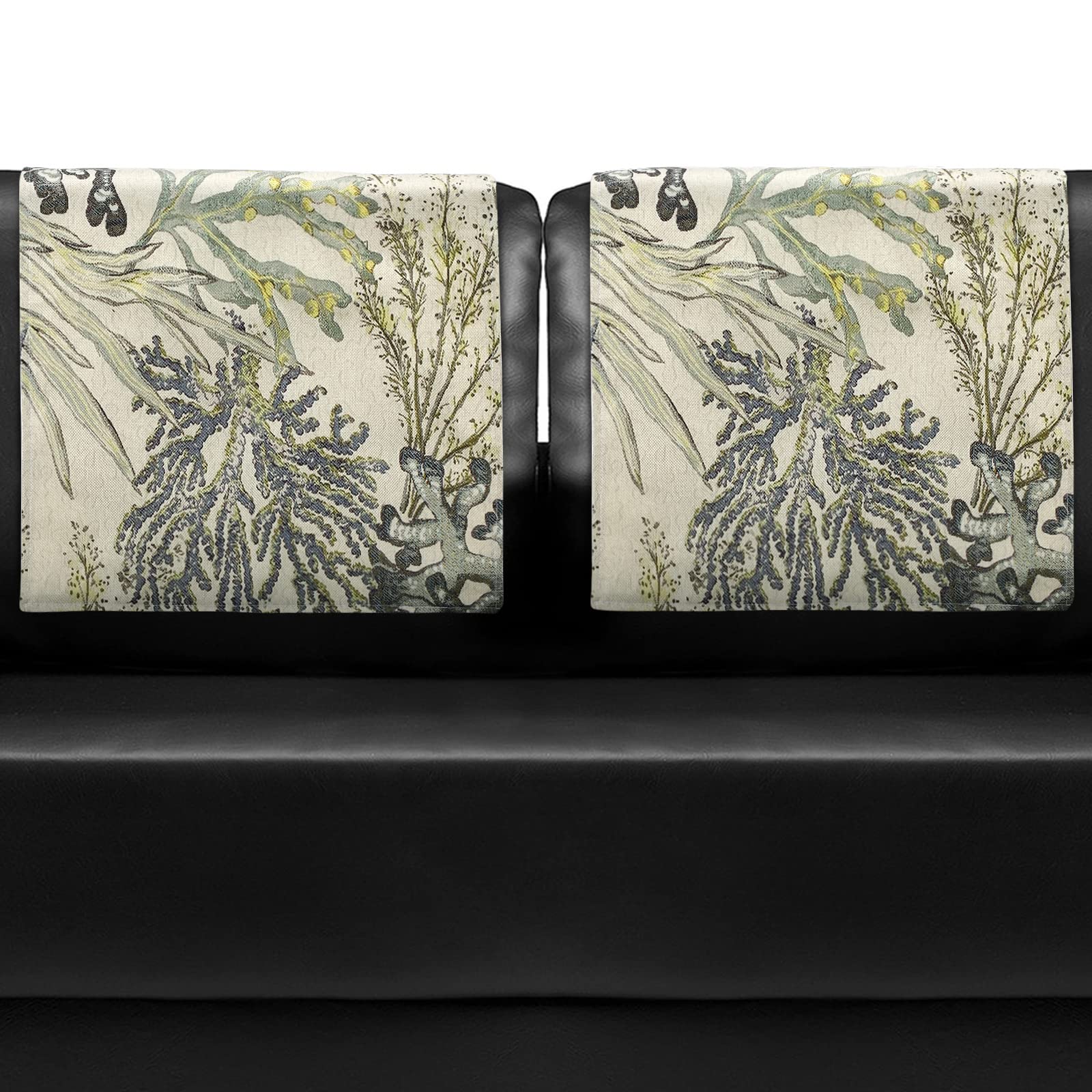 Breling Green Print Linen Elastic Recliner Chair Headrest Covers with Water Resistant Feature (2 Pieces)