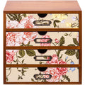 4-Drawer Vintage Desk Organizer with Jacobean Pattern Pastel Flowers Curio Drawer Dresser, Closet, Tabletop - 4-Tier Wood Deskto