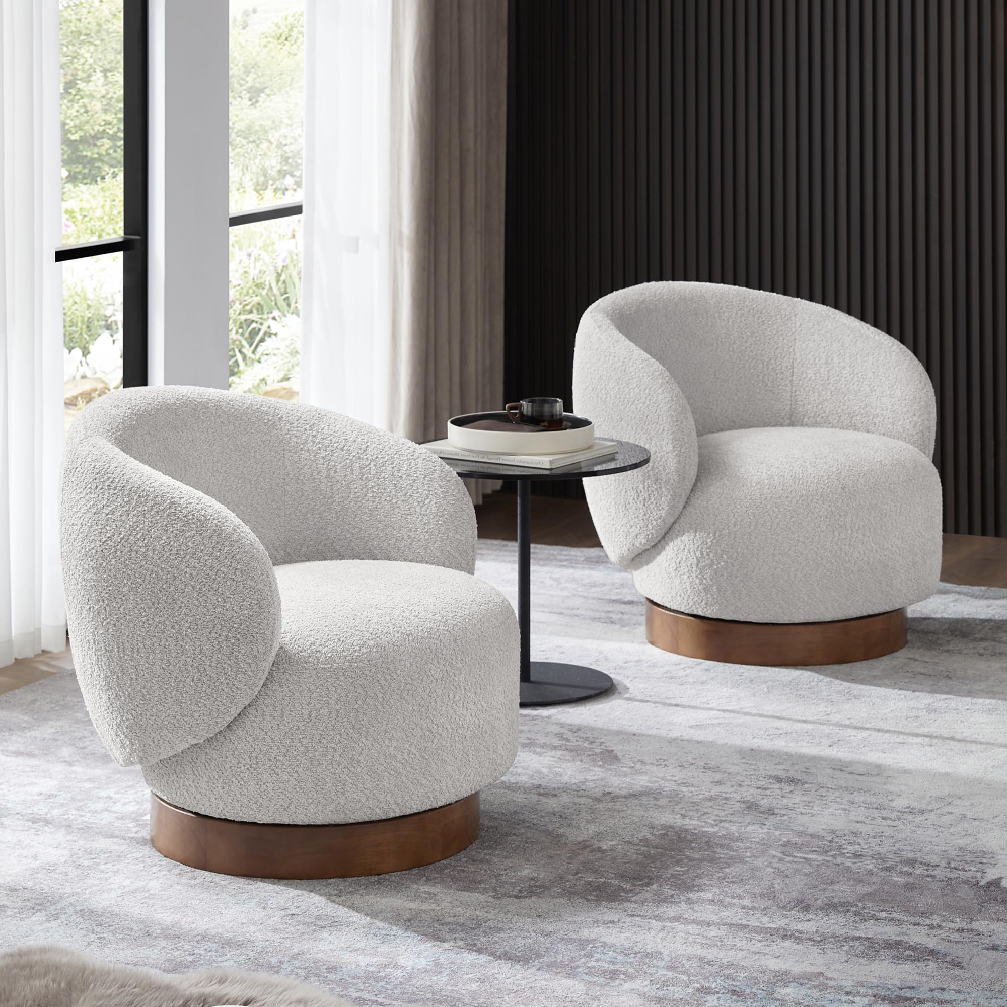 KISLOT Swivel Accent Chair Round Barrel Armchair Upholstered Performance Fabric for Living Room Bedroom Reading Waitingroom,2 PC