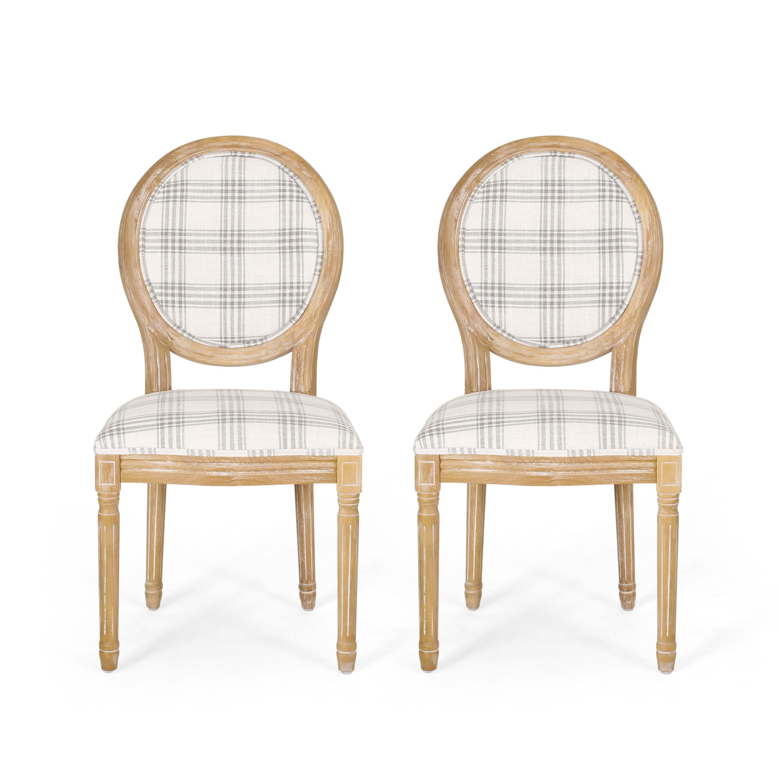 Christopher Knight Home Phinnaeus Dining Chair Set, Set of 2, Grey Plaid + Natural