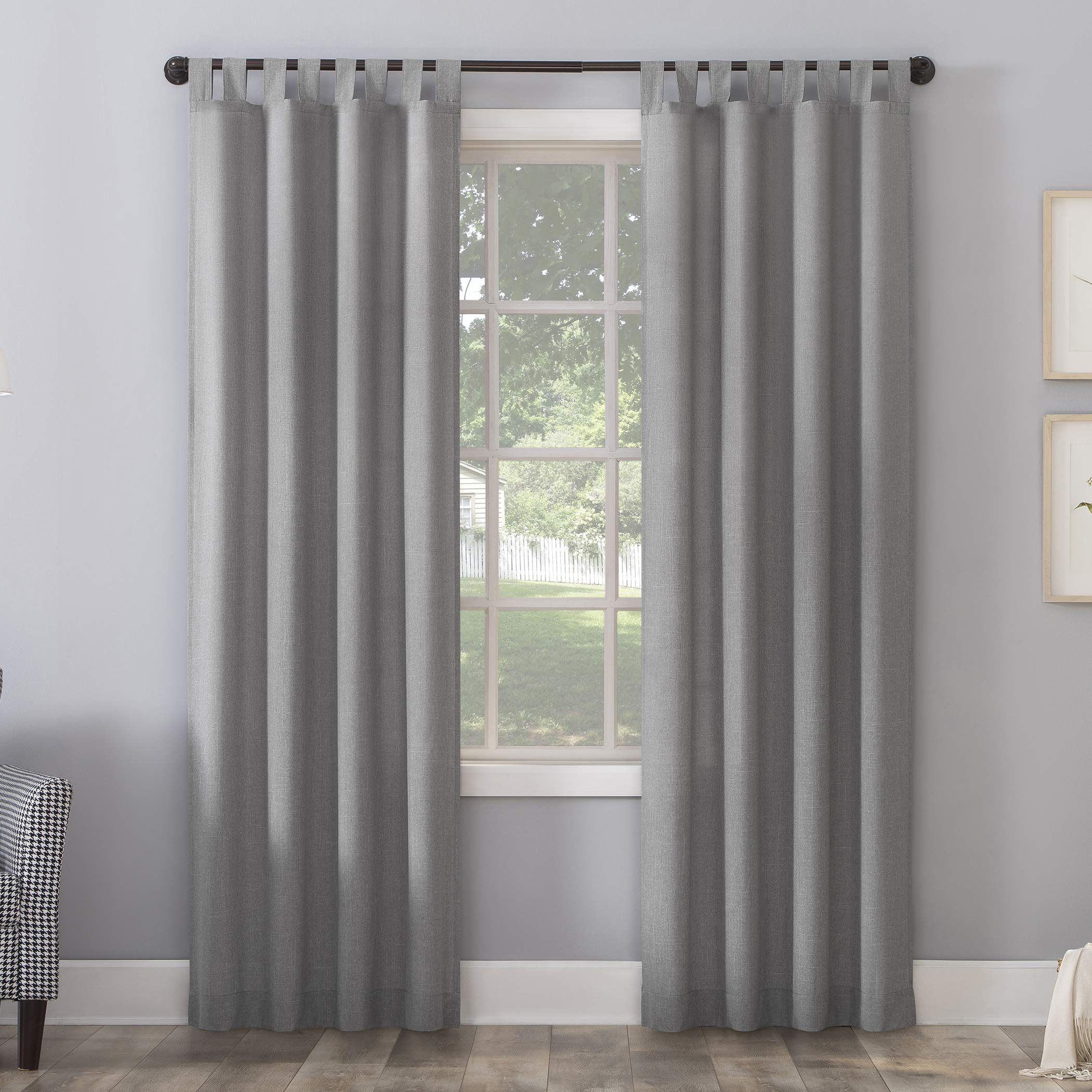 No. 918 Trevor Heathered Texture Semi-Sheer Tab Top Curtain Single Panel, 40 x 63, Silver Gray