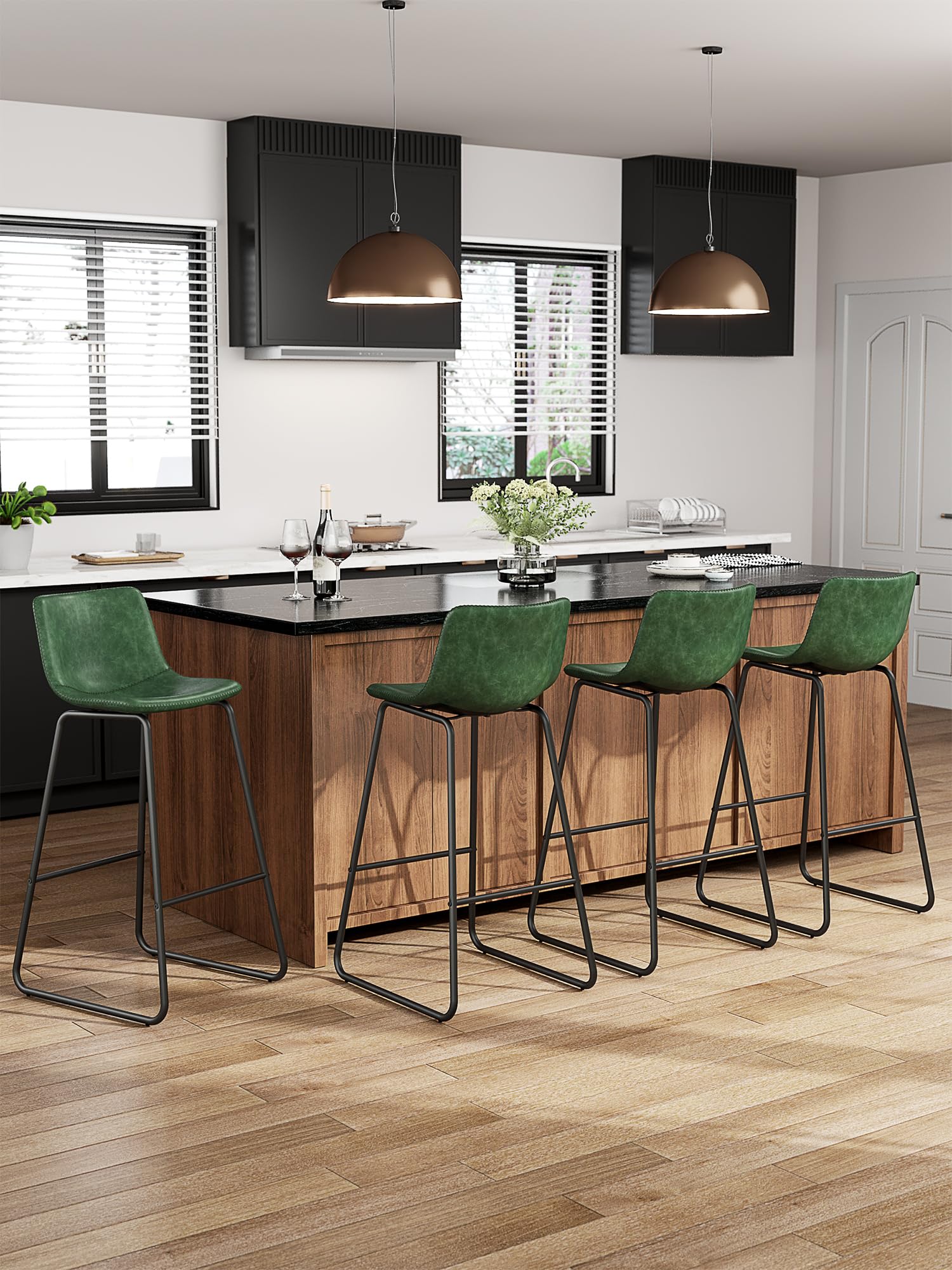 Aowos Bar Stools Set of 4, 30 Inches Counter Height Bar Stools with Back, Modern Faux Leather Barstools with Metal Legs and Foot