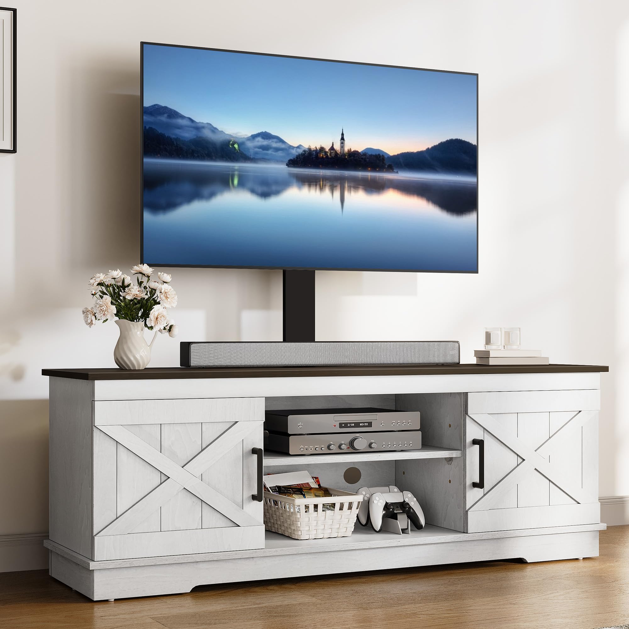 YITAHOME TV Stand with Mount for Living Room, Farmhouse TV Stand for 70 inch TV Entertainment Center, Media Console with Height 