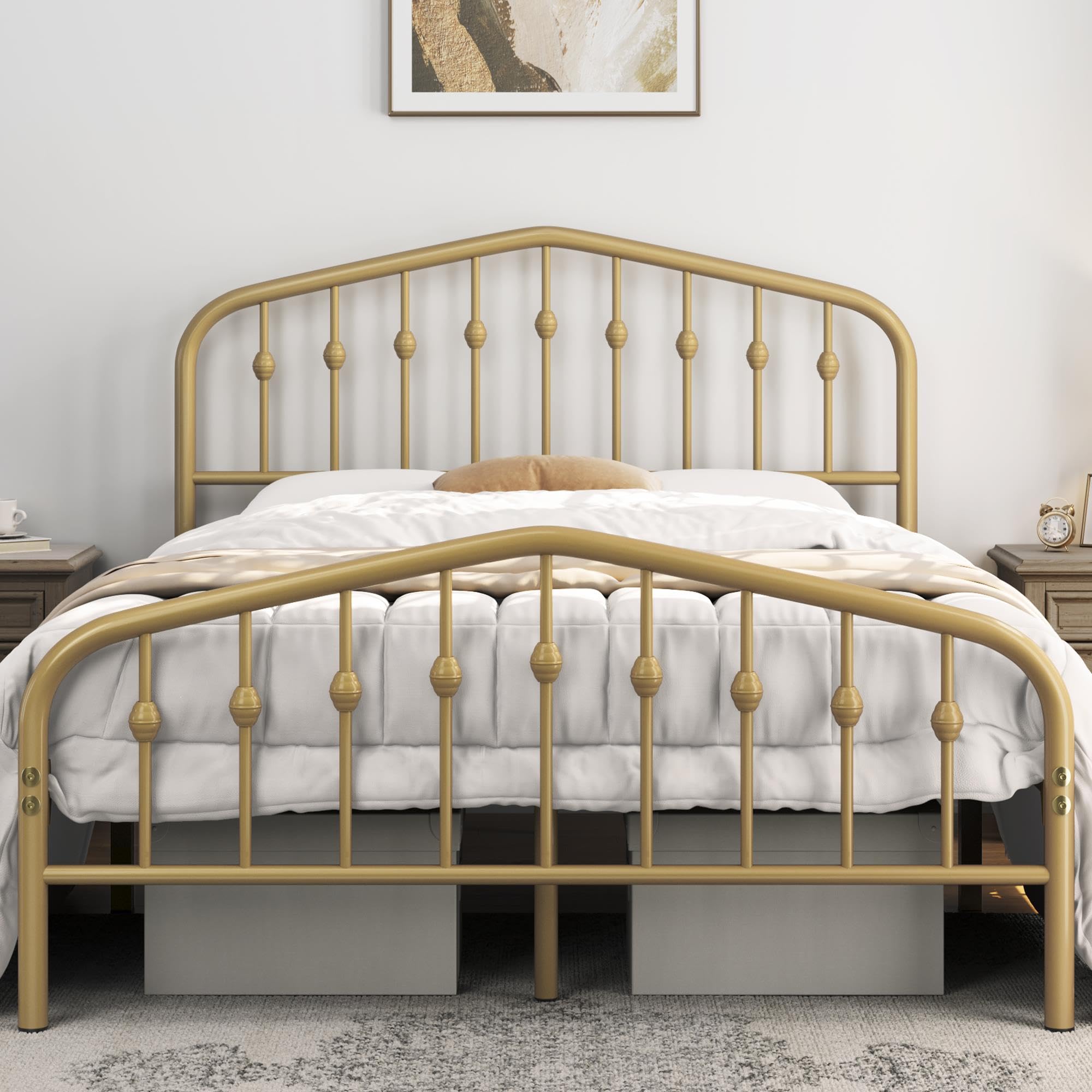 Yaheetech Full Bed Frames Metal Platform Bed with Victorian Style Wrought Iron Headboard and Footboard/Easy Assembly/No Box Spri