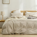 BESTOUCH Duvet Cover Set 100% Washed Cotton Linen Feel Super Soft Comfortable Chic Lightweight 2 PCs Home Bedding Set Solid Almo