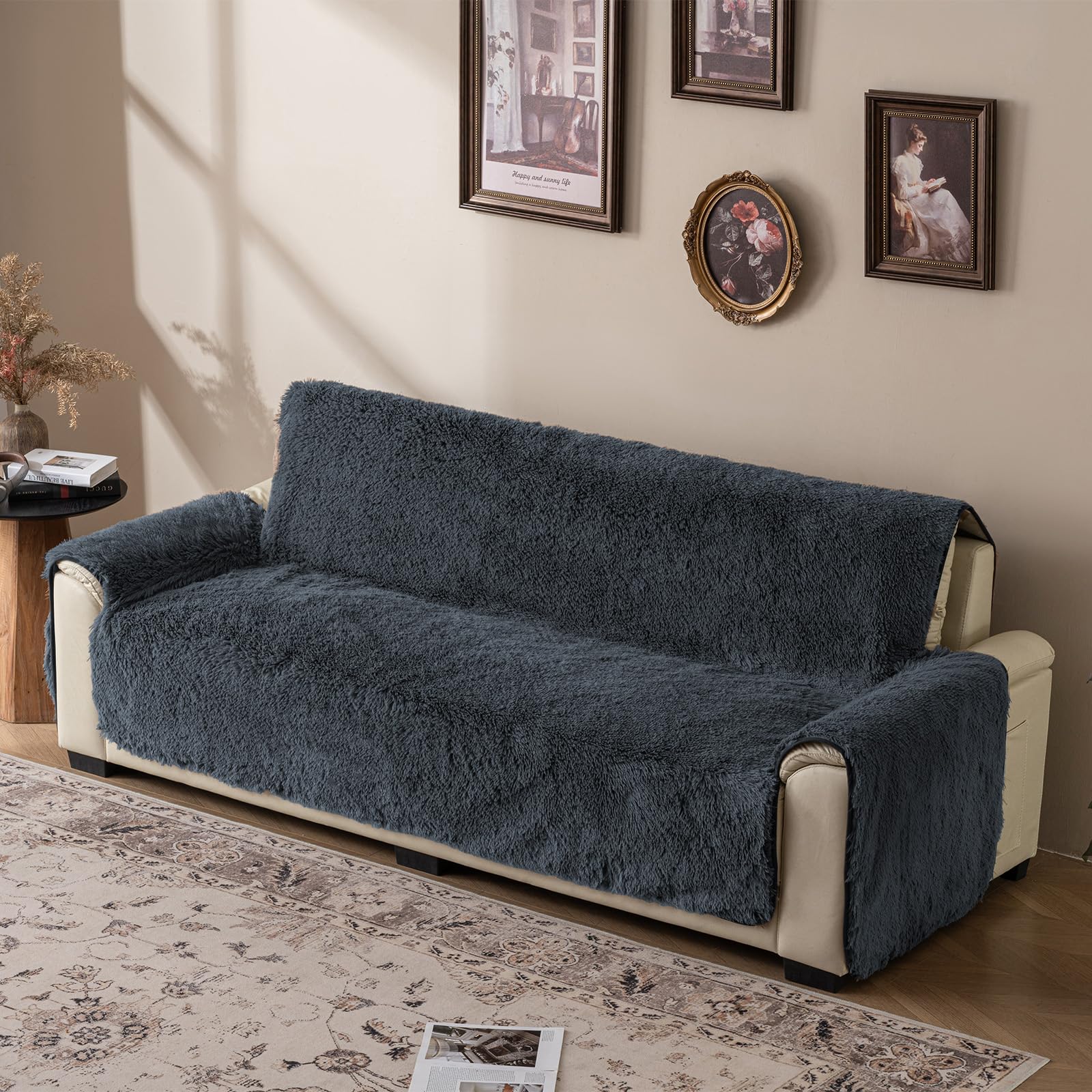 Snugglesinto Plush and Fuzzy Shaggy Couch Cover, Dog Pad Faux Fur Sofa Cover, Water Resistant Slipcover, Non-Slip Furniture Prot