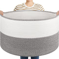OIASKET Large Blanket Basket with Handles, 22.8 x 22.8 x 13 Woven Storage Basket for Living Room, Cotton Rope Baby Toy Storage f